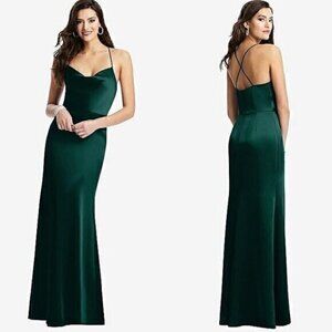 Dessy Collection Cowl Neck Criss Cross Back Satin Maxi Slip Dress 3056 size 8R